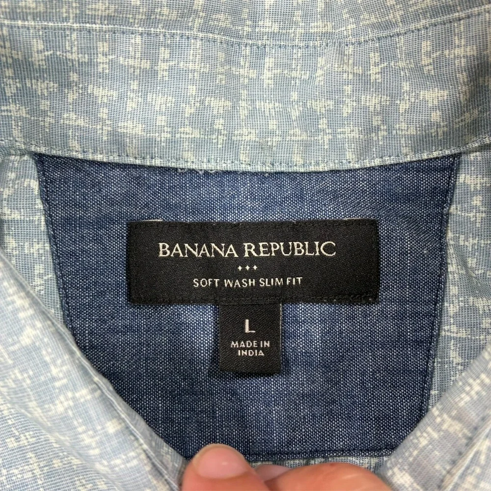 Banana Republic Soft Wash Slim Fit Short Sleeve Button Shirt Mens Large Blue